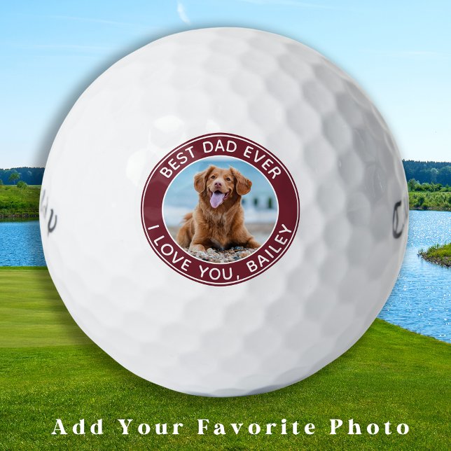 Dog Best Dad Ever White Red Photo Golf Balls (Creator Uploaded)