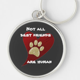 Dog Best Friend Red Heart Gold Paw Print Pet Key Ring