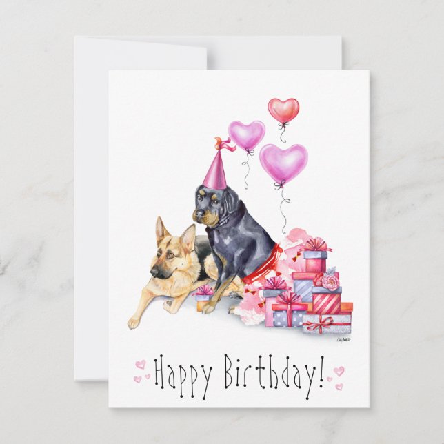 Dog Birthday Card - Rottweiler & German Shepard (Front)