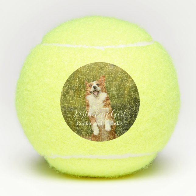 Dog Birthday Girl Modern Photo Tennis Balls (Front)