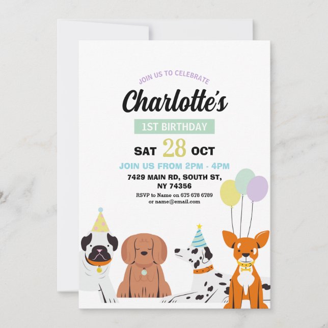 Dog Birthday Invite Girl Boy Party Pawty Fun (Front)