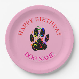Dog Birthday Party Custom Pink Paper Plate