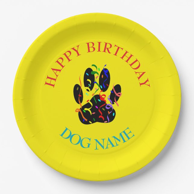 Dog Birthday Party Custom Yellow Paper Plate (Front)