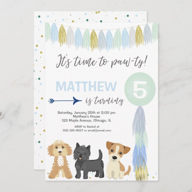 Dog birthday party, Cute puppy dog boy Invitation (Front/Back)