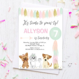 Dog birthday party, Cute puppy dog girl Invitation