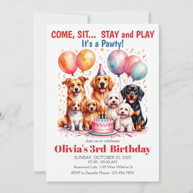 Dog Birthday Party Cute Puppy Kids Party Invitation (Front)