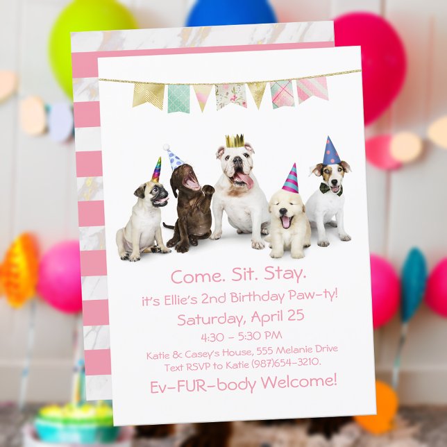 Dog Birthday Party For Girl Puppy Invitation (Creator Uploaded)