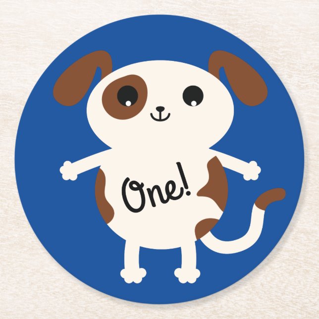Dog Birthday Party Kids Round Paper Coaster (Front)