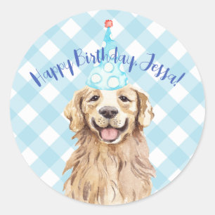 Dog Birthday Party Personalized Sticker Gingham
