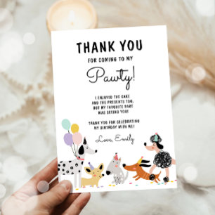 Dog Birthday Party Puppy Pawty Modern Girl Thank You Card