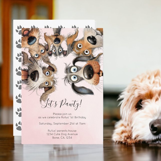 Dog Birthday Pawty Cute Personalised Invitation (Dog Birthday Pawty Cute Personalized Invitations from Ricaso. Pet birthday party invite)