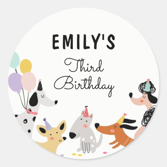 Dog Birthday Puppy Pawty Animals Pet Vet Modern Classic Round Sticker (Front)