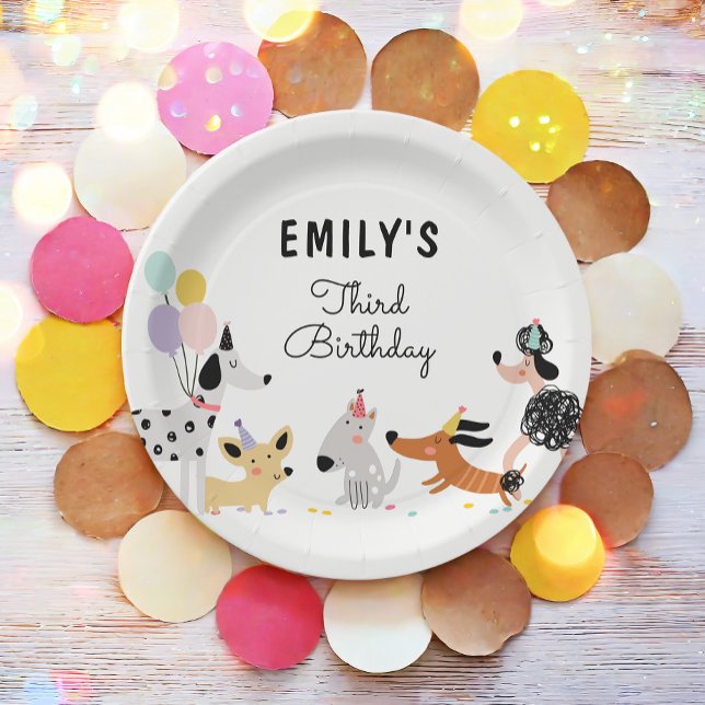 Dog Birthday Puppy Pawty Animals Pet Vet Modern Paper Plate (Creator Uploaded)