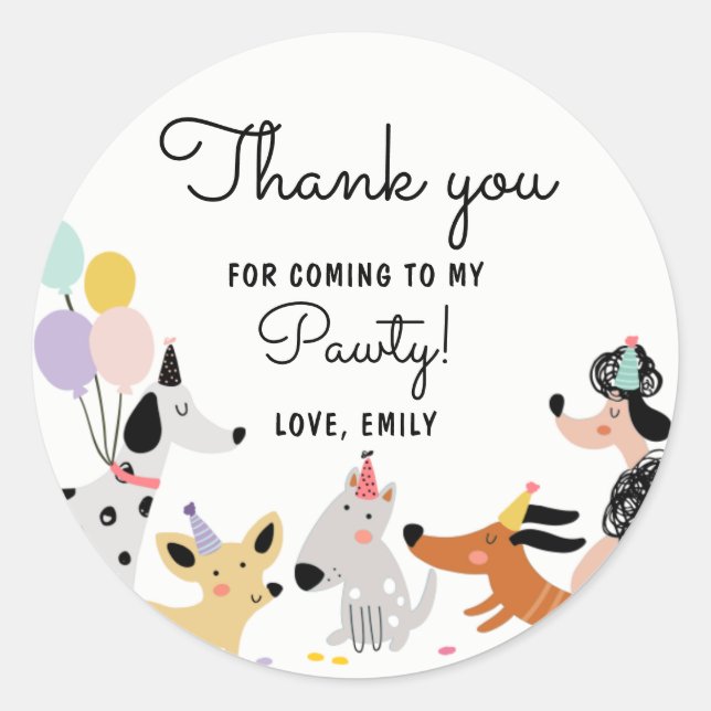 Dog Birthday Puppy Pawty Modern Animals Pet Vet Classic Round Sticker (Front)