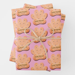 Dog Biscuit Pawprint and Bone Art Pink Wrapping Paper Sheet
