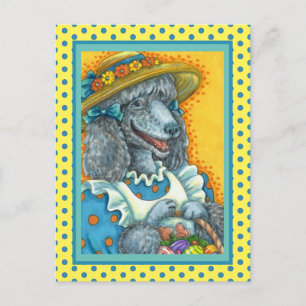 DOG BISCUITS AND EASTER EGG BASKET, CUTE POODLE HOLIDAY POSTCARD