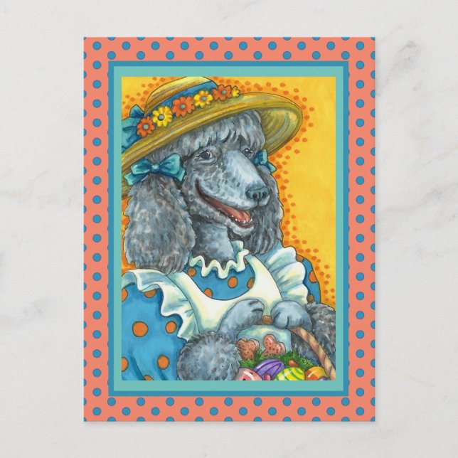 DOG BISCUITS AND EASTER EGG BASKET, CUTE POODLE HOLIDAY POSTCARD (Front)