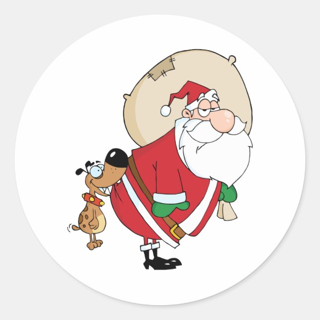 Dog Biting A Santa Claus Classic Round Sticker (Front)
