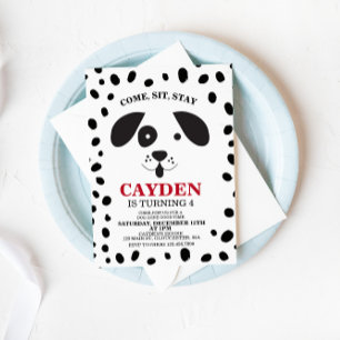 Dog black and white spot Birthday Invitation