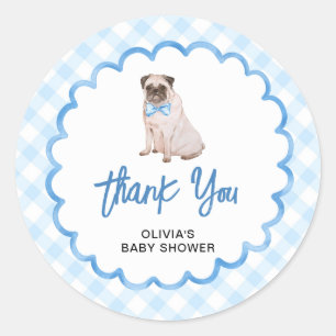 Dog Blue Gingham Baby Shower Thank You Classic Round Sticker