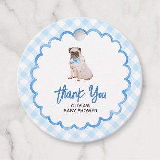 Dog Blue Gingham Baby Shower Thank You Favour Tags