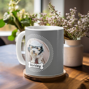 Dog Bone and Grey Polka Dot Pet Photo Frame Coffee Mug