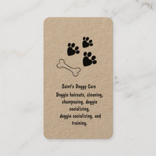 Dog Bone and Paw Prints Kraft Paper Business Card