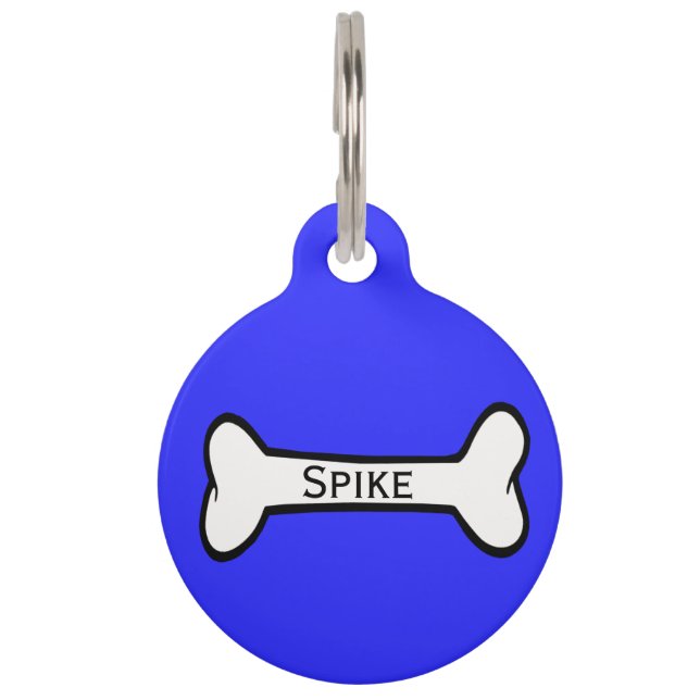 Dog Bone Blue and Yellow Custom Dog Tag (Front)