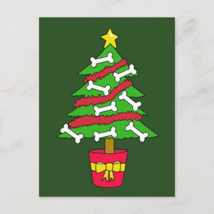 Dog Bone Christmas Tree Cartoon Holiday Postcard