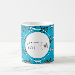 Dog Bone Graffiti Style Personalised Name Blue Mug