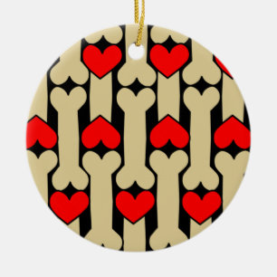 Dog Bone Hearts Ceramic Tree Decoration