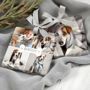 Dog Bone Modern Four Photo Pet Collage Ceramic Ornament