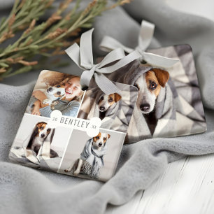 Dog Bone Modern Four Photo Pet Collage Ceramic Ornament