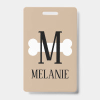 Dog bone monogram pet care services name badge