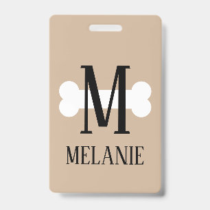 Dog bone monogram pet care services name badge ID badge