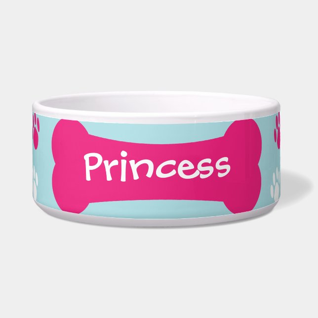 Dog Bone & Paw Prints Personalised Pet Dog Bowl (Front)