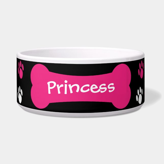 Dog Bone & Paw Prints Personalised Pet Dog Bowl (Front)