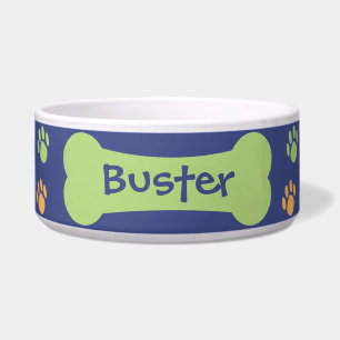 Dog Bone & Paw Prints Personalised Pet Dog Bowl
