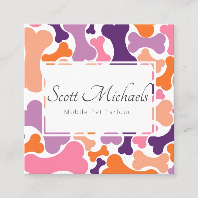 dog bone pet services square business card (Front)