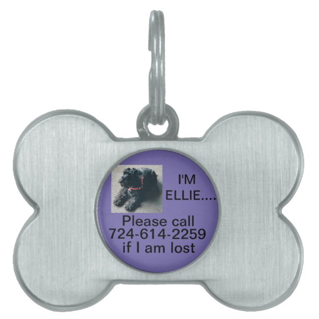 DOG BONE PET TAG CUSTOM BURNISHED SILVER (Front)