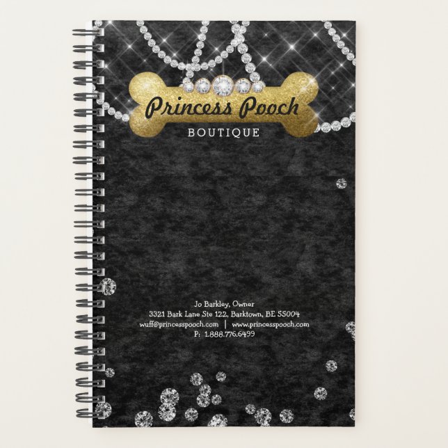 Dog Bone Vet Groomer Crush Velvet Gold Appointment Planner (Front)