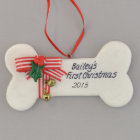 Dog Bone White with Bells Personalised Ornament