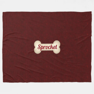 Dog Bone with Maroon Red and Dog's Name Fleece Blanket