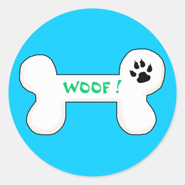 Dog Bone Woof Funny Pet Classic Round Sticker (Front)