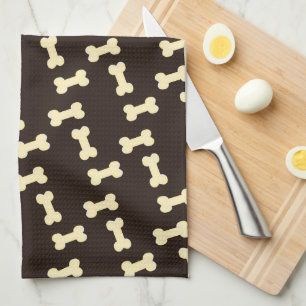 Dog bones on brown pattern tea towel