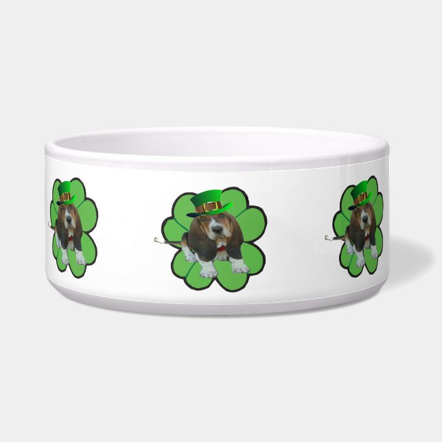 Dog Bowl Basset Hound St Patrick's Clover (Left)