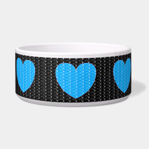 Dog Bowl Black Bright Blue Heart Glitter