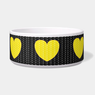 Dog Bowl Black Yellow Heart Glitter