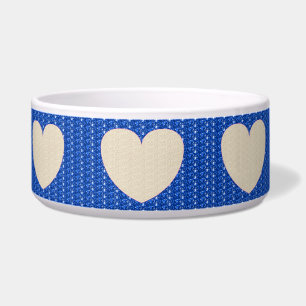 Dog Bowl Blue White Heart Glitter
