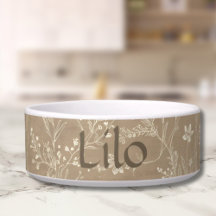 Dog Bowl - Brown Botanical, Personalised